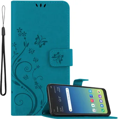 Produktbild von Cadorabo Hülle für LG K40S in FLORAL BLAU Schutzhülle im Blumen Design mit Magnetverschluss, Standfunktion und Kartenfächern Flip Case Flower Cover Etui Handy Klapp Hülle Book Tasche