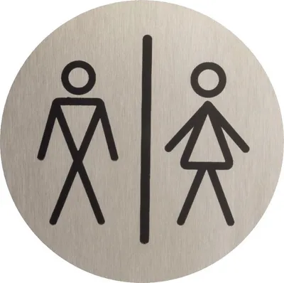 Produktbild von DOMINO WC Schild Selbstklebend 6,5 cm | Toilettenschilder Damen/Herren WC | Türschild Gäste | Idealer WC Aufkleber | Toiletten Schild | WC-Schilder für Büros, Restaurants | Farbe: INOX