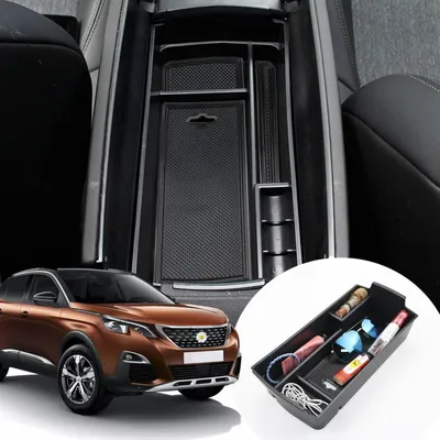 Image de Boîte de rangement pour console centrale, compatible avec les modèles Peugeot 3008 et 5008 de 2016 à 2023, organisateur de rangement, couleur noire