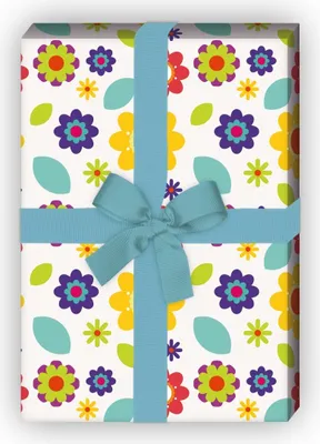 Produktbild von Buntes 70er Jahre Geschenkpapier mit Blumen, gelb - G8131, 32 x 48cm