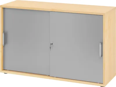 Produktbild von bümö Schiebetürenschrank office - 2 Ordnerhöhen - Nachbildung Ahorn/Silber, Griff: Chromgriff (Metall)