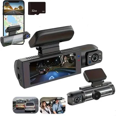 Produktbild von 4K-Groothoek-Dashcam mit doppeltem Objektiv, Unterstützung für 24-Stunden-Parküberwachung, 3,16-Zoll-Bildschirm und Nachtsichtfunktion, 32 GB.