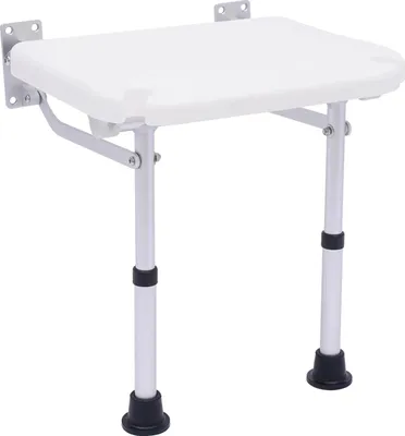 Produktbild von Wandklappsitz Dusche - Faltbarer Duschsitz mit Stützbeinen - Höhenverstellbar 42–53 cm - Belastbar bis 100 kg - Für Senioren & Menschen mit eingeschränkter Mobilität - Weiß