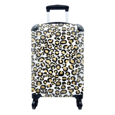 Produktbild von MuchoWow® Koffer Handgepäck Trolley Rollkoffer Kleine Reisekoffer mit 4 Rollen - Muster - Pantherdruck - Gold - Cabin Size < 55x40x23 cm & 55x40x20 cm - Fotokoffer - Kabinenkoffer - Boardgepäck - Reise-Box - Reisekoffer - Reisegepäck - Koffer mit Bild - Trolley für Kinder