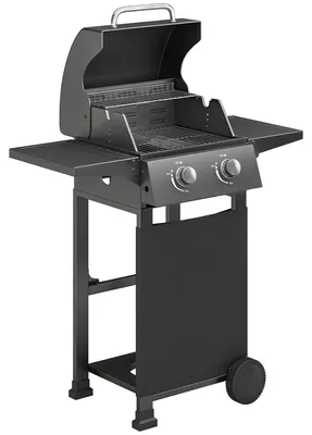 Produktbild von Gasgrill 5,4 KW 2 Brenner Stahl BBQ Grillwagen inkl klappbar Seitentisch Thermometer verchromter Grillrost Warmhalterost