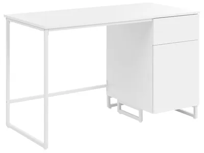 Zdjęcie produktu dla BELIANI Biurko domowe białe MDF 120 x 60 cm stalowe nogi z szufladą i szafką styl minimalistyczny