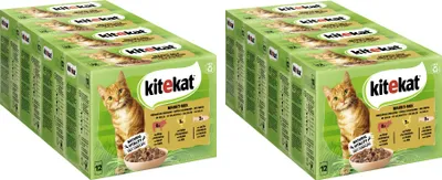 Produktbild von KITEKAT™ Multipack Portionsbeutel Markt-Mix 3 Varietäten Rind, Huhn, Lachs in Gelee 8 x 12 x 85g