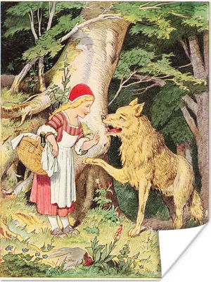 Produktbild von MuchoWow® Poster Illustration eines Mädchens und eines Wolfs 120x160 cm - Wandbilder
