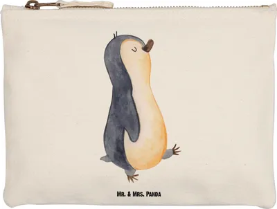 Produktbild von Mr. & Mrs. Panda Mäppchen Pinguin marschieren Größe M - Weiß - Geschenk, Schlampermäppchen, Spazieren, Stolz, Familie, Schlamper, Kosmetiktasche, Schwester, Federmappe