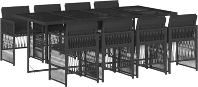 Obrázek produktu pro vidaXL 9dílný zahradní jídelní set s polštáři Black Poly Rattan