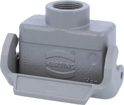 Produktbild von HARTING Han 10A Kupplungsgehäuse niedrig, 1xM20 gerader Kabelabgang, mit 1 Längsbügel Verschraubung M20 Klemmbereich
