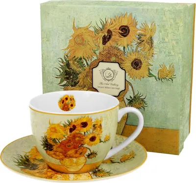 Produktbild von DUO ART GALLERY Tasse 270 ml SUNFLOWERS mit Untertasse, New Bone China Porzellan