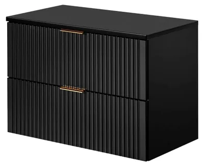 Produktbild von Waschtisch-Unterschrank 80 cm in matt schwarz mit gerillter Front und Waschbecken, Badschrank mit 2 Softclose-Auszügen, B/H/T ca. 80,6/59,2/46,5 cm