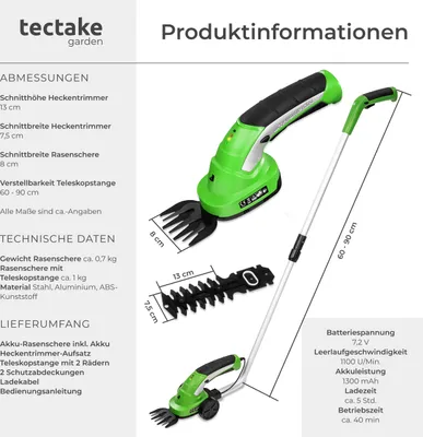 Produktbild von Heckenschere mit 2 Aufsätzen und Teleskopstange inkl. Akku - grün