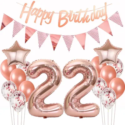Produktbild von Geburtstagsdeko Set 22. Geburtstag Roségold Luftballons Banner Girlande Mädchen