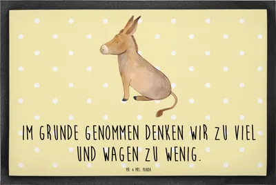 Produktbild von Mr. & Mrs. Panda fußmatte Esel 40 x 60 cm - Gelb Pastell - Geschenk, Fußabtreter, Lustige Sprüche, Fußabstreifer, Erfolg, Mut, Ziel, Schmutzmatte, Weisheit, Gummimatte