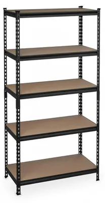 Image de Étagère à assembler Relaxdays pour charges lourdes, dimensions : 183 x 91 x 46 cm, capacité de charge : 1 800 kg, 5 étages, cave et garage, acier, noir