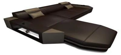 Produktbild von Ecksofa Prato L-Form Leder 308 cm Breite mit LED Beleuchtung, verstellbaren Kopfstützen und Staufächern
