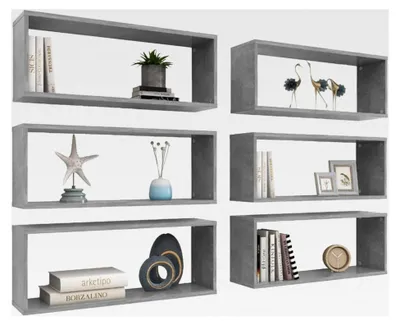 Produktbild von Würfelregale 6 Stück Wandregal, Bücherregal Wand, Badregal, Schwebe Regal, Betongrau 60x15x23 cm Spanplatte