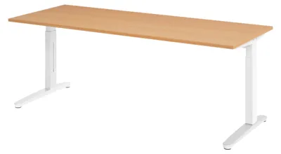 Produktbild von bümö Schreibtisch Serie-XB - Nachbildung: Buche, Gestell: Weiß/Alu poliert, Größe:  200 x 80 cm