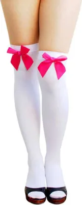 Produktbild von Oblique Unique Overknee Strümpfe Schleifen halterlos y Strumpfhose - weiss pink