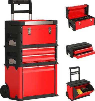 Produktbild von HOMCOM Werkstattwagen inkl. Koffer Werkzeugwagen leer mit 3 modularen Einheiten