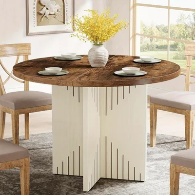 Image de Table ronde - Table de salle à manger - Table pour 4 personnes - Table de cuisine - Petite table - Style rustique