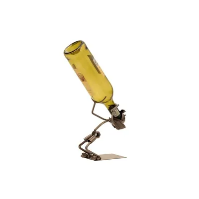 Produktbild von Moderner Wein Flaschenhalter Flaschenständer Lustiger Trinker aus Metall in silber Höhe 21 cm