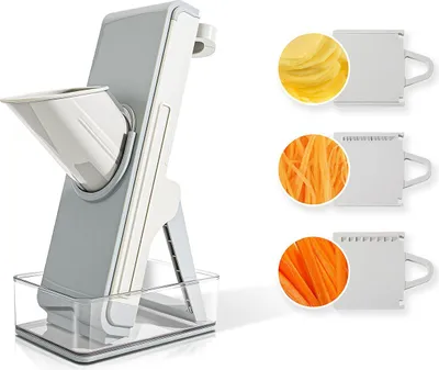 Produktbild von Küchen Mandoline Schneidegerät, Gemüsehobel, gemüse schneider mit 60° Presssystem, Slicer & Julienne, BPA-frei