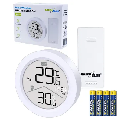 Zdjęcie produktu dla Bezprzewodowa stacja pogodowa GreenBlue Temperatura IN/OUT Zegar do wyboru °C / °F Zasięg do 60 m GB162 4 baterie AAA