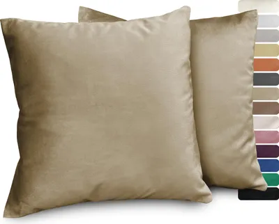 Produktbild von Samt Kissenhüllen 2er Set, Premium Kissenbezug, Sofa- und Dekokissen, Größe und Farbe wählbar,Cappuccino,50x50cm