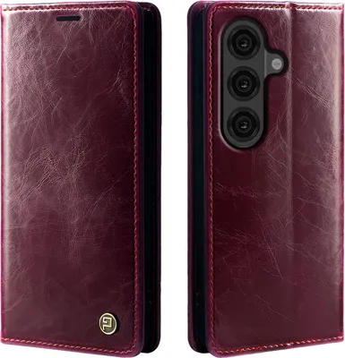 Produktbild von Handyhülle für Samsung Galaxy S26 Kunstleder Flip Vintage Cover Hülle RFID Schutz Case Kartenfach Farbe: Weinrot