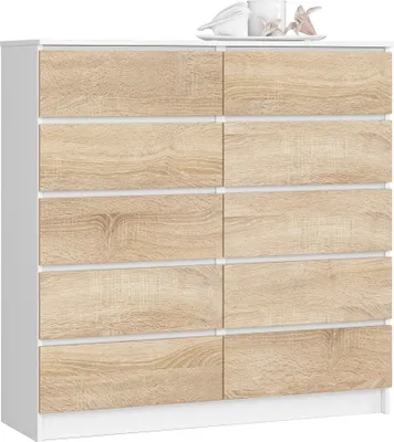Zdjęcie produktu dla Komoda AKORD K120 Biała 120 cm 10 szuflad kolor Dąb Sonoma mat 120x40x121 cm