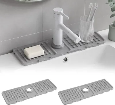 Produktbild von 2er-Pack Abtropfmatten, 42 x 14 cm schmale Silikonmatten für Wasserhähne mit Ablauf | faltbar, zuschneidbar, Spritzschutz für die Küchen- und Badezimmerarbeitsplatte
