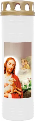 Produktbild von Grabkerze Weiß, Brenndauer: 170 Stunden ( 7 Tage ), Motiv: Jesus mit Lamm