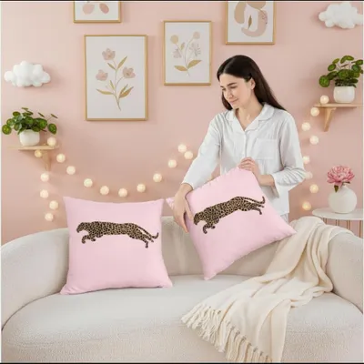 Kissenbezug Leopardenmuster 2er-Set 45x45 cm rosa