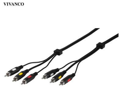 Produktbild von VIVanco™Hochwertige Cinch Videoverbindung, Stereo, 3x Cinch Stecker auf 3x Cinch Stecker, 5 m – Für klare Audio- und Videoübertragung