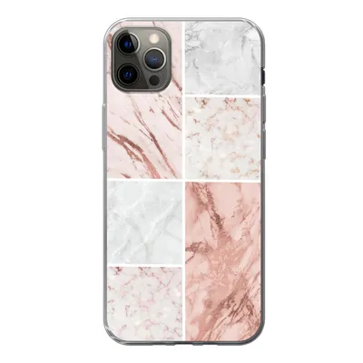 Produktbild von MuchoWow® Handyhülle Schutzhülle Hülle für iPhone 12 Pro Max Marmor - Weiß - Rosa Silikon Softcase Handy Hülle - Hartschale
