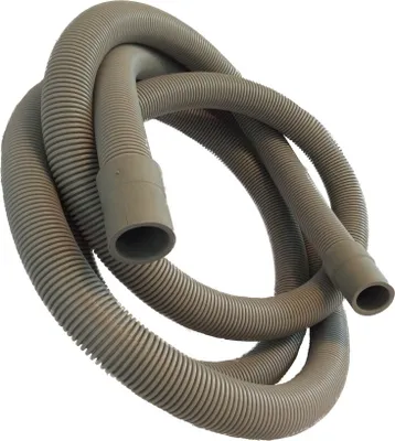 A coiled gray flexible hose with ribbed texture and connecting ends.