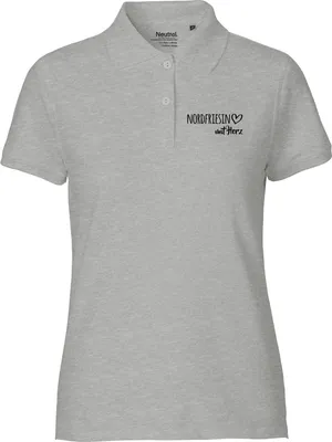 Produktbild von Huuraa Damen Polo Shirt Nordfriesin mit Herz M Sport Grey Bio Baumwolle Fairtrade Poloshirt Geschenkidee
