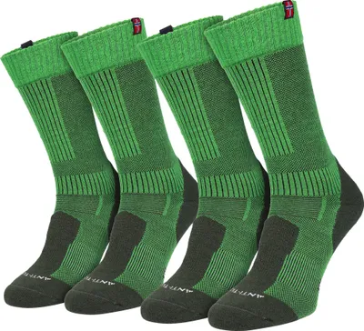 Produktbild von 2 Paar Merino Trekkingsocken für Damen und Herren - warm mit Polsterung - Grün - 43/46