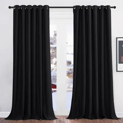 Image de Rideaux occultants thermiques, couleur noire, 245 x 200 cm (lot de 2)