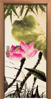 Produktbild von Türposter 90x200 cm Türaufkleber Türtapete Türfolie Klebefolie Tinte Lotus Malerei handgezeichnet