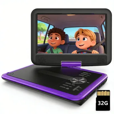 Image de Lecteur DVD portable 11,5 pouces pour enfants en voiture, avec écran HD orientable de 9,5 pouces, haut-parleurs stéréo, autonomie de 5 heures, synchronisation TV/USB/cartes TF jusqu'à 32 Go