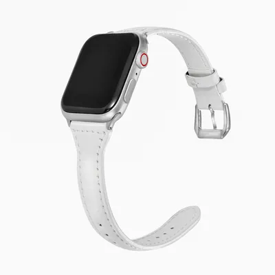 Produktbild von FFO2World 14 mm schlankes Lederarmband für Apple Watch 42/41/40/38 mm (Serie 1–11, SE) – elegantes Echtleder-Armband – Weiß