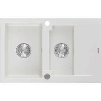 Zdjęcie produktu dla Mexen Gaspar zlewozmywak granitowy 1,5-komorowy z ociekaczem 737 x 475 mm, biały, syfon chrom - 6507731505-20