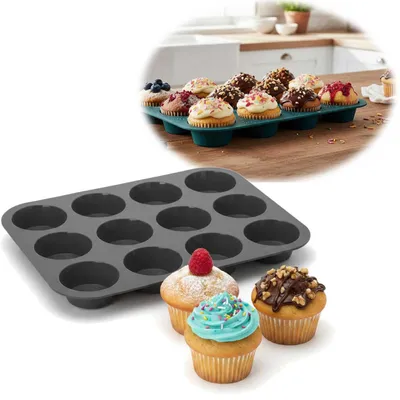 Produktbild von LS-LebenStil Silikon Muffinform 12 Stück LFBG-konform Cupcake Brownie Muffinförmchen Backform Dubai Schokolade Schokoladenform für Chocolate Muffins
