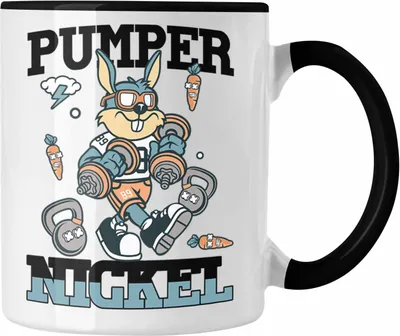 Produktbild von Trendation - Lustige Pumpernickel Kaninchen Tasse Geschenk Fitness Gym Kaninchen Bodybuilder Geschenkidee (Schwarz)