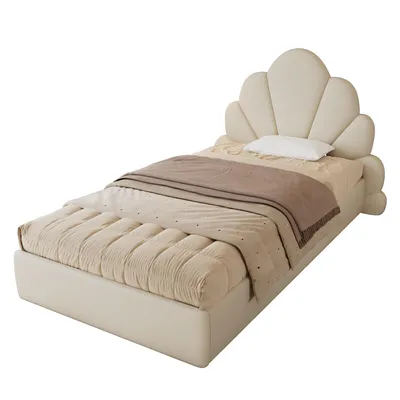 Produktbild von Polsterbett mit Lattenrost und gepolstertem Kopfteil, 90x200 cm, Einzelbett, Einzelbett, Samtbezug