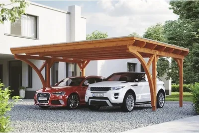 Produktbild von Doppelcarport Konsta Aluminium-Dachplatten inkl. 2 Einfahrtsbögen und H-Anker 618x500 cm eiche hell